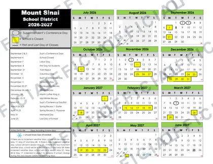 Mount Sinai School District 2026-27 calendar