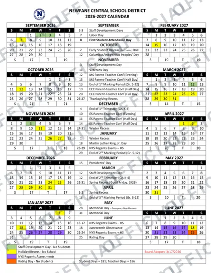 Newfane Central School District 2026-27 calendar