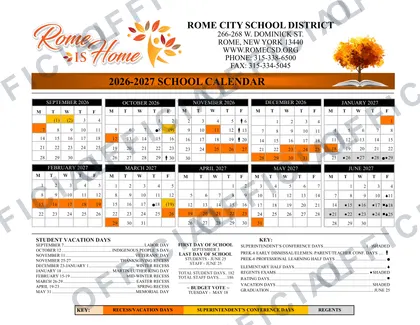 Rome City School District 2026-27 calendar