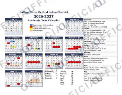 Salmon River Central School District 2026-27 calendar