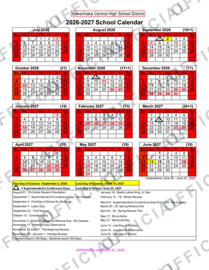Sewanhaka Central High School District 2026-27 calendar
