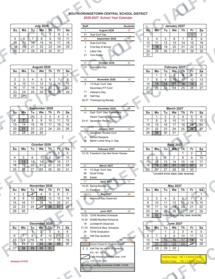 South Orangetown Central School District 2026-27 calendar