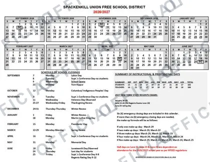 Southwestern CSD 2026-27 calendar