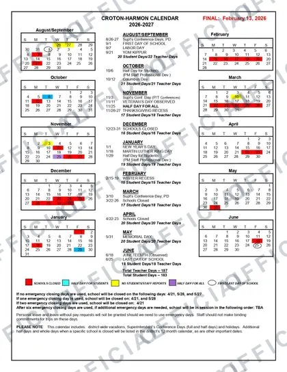 Sullivan West CSD 2026-27 calendar