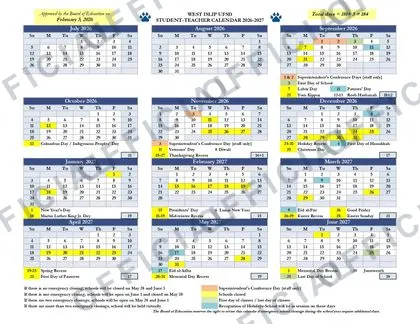 WEST ISLIP UFSD 2026-27 calendar