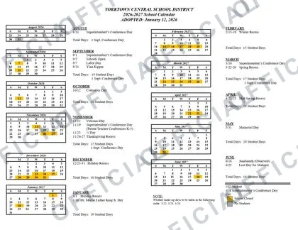 YORKTOWN CENTRAL SCHOOL DISTRICT 2026-27 calendar