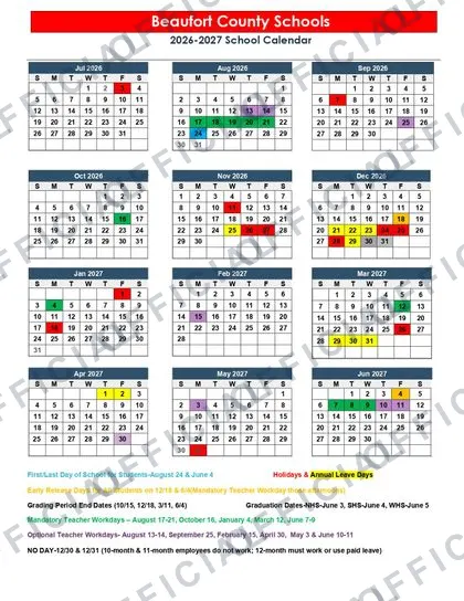 Beaufort County Schools 2026-27 calendar
