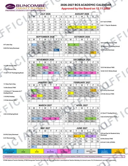 Buncombe county NC School 2026-27 calendar