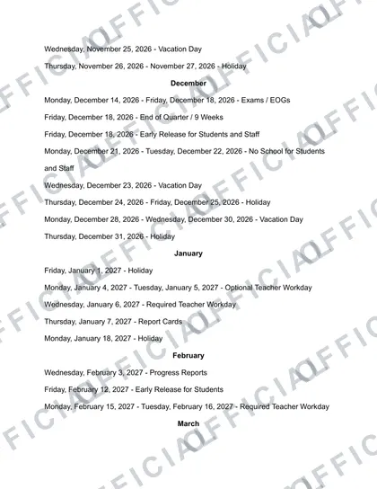Craven County Schools 2026-27 calendar