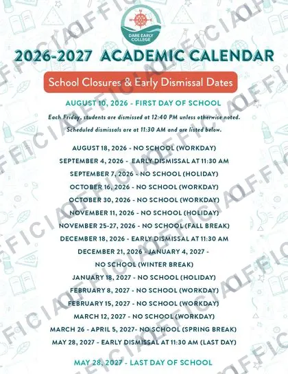 DARE EARLY COLLEGE 2026-27 calendar