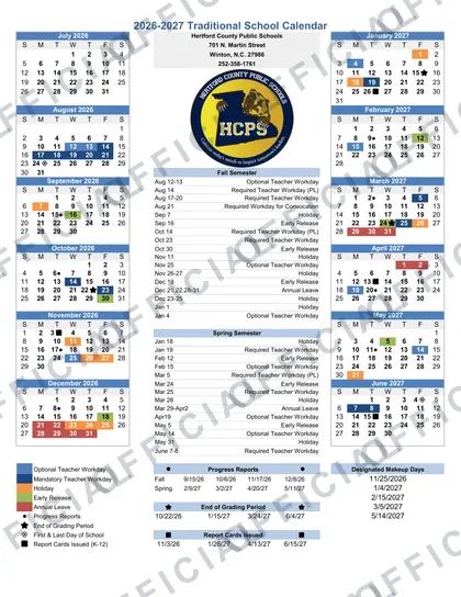 Hertford County Public Schools 2026-27 calendar