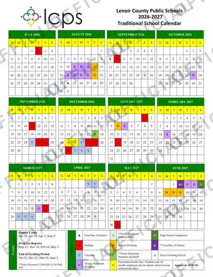 Lenoir County Public Schools 2026-27 calendar