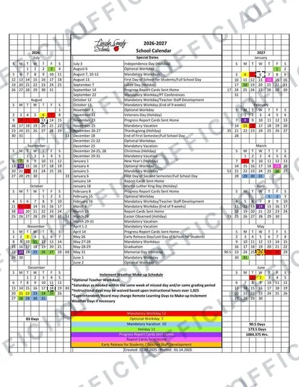 Lincoln County Schools 2026-27 calendar