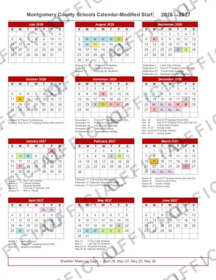 Montgomery County Schools 2026-27 calendar