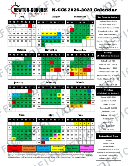 Newton-Conover City Schools 2026-27 calendar