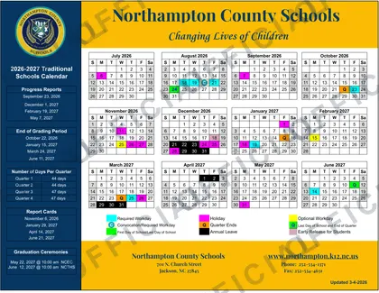 Northampton County Schools 2026-27 calendar
