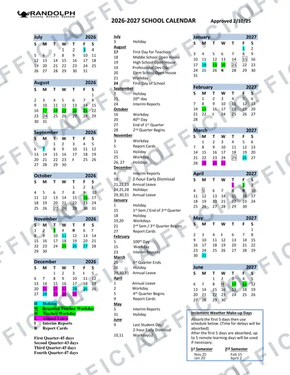 Randolph County NC School System 2026-27 calendar