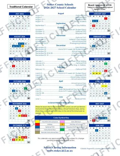 Stokes County Schools 2026-27 calendar