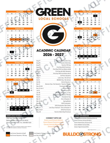 Green Local Schools 2026-27 calendar