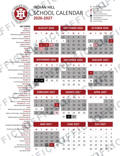 INDIAN HILL SCHOOL DISTRICT 2026-27 calendar