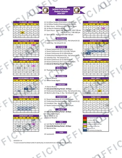 Jackson Local Schools 2026-27 calendar