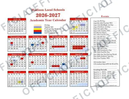 Madison Local Schools 2026-27 calendar