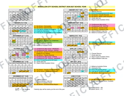 Massillon City School District 2026-27 calendar