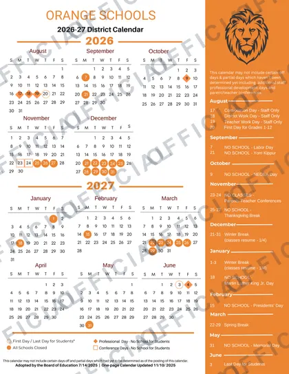 ORANGE SCHOOLS 2026-27 calendar