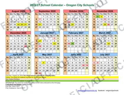 Oregon City Schools 2026-27 calendar