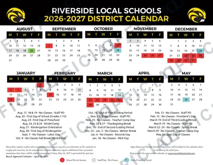 Riverside Local Schools 2026-27 calendar