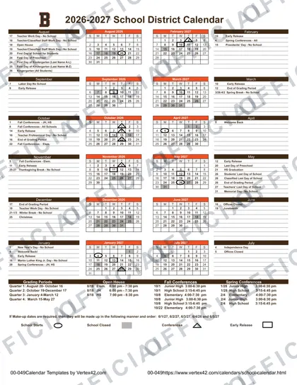 School District 2026-27 calendar