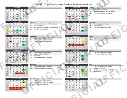 Tipp City Schools 2026-27 calendar