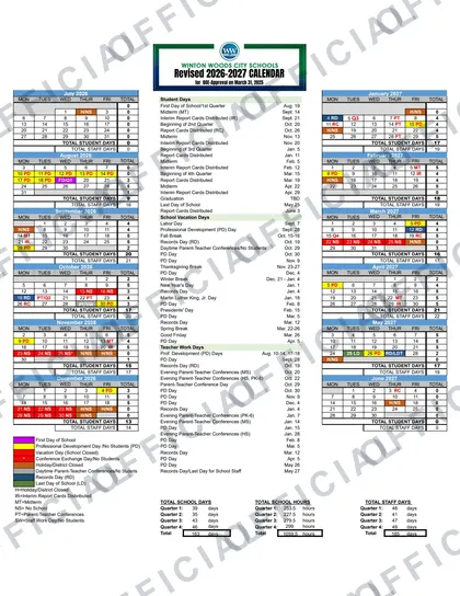 Winton Woods City Schools 2026-27 calendar