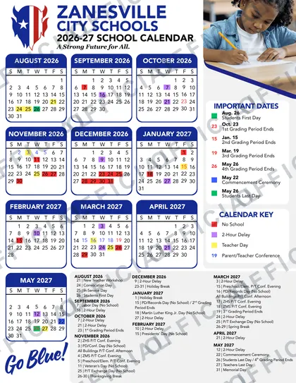 Zanesville City Schools 2026-27 calendar
