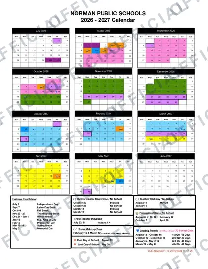 Bartlesville Public Schools 2026-27 calendar