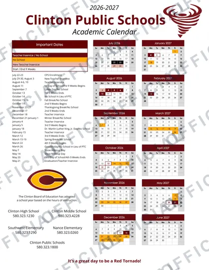 Clinton Public Schools Rev 2 2026-27 calendar