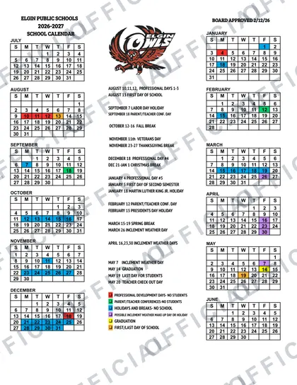 Elgin Public Schools 2026-27 calendar