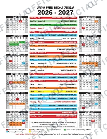 LAWTON PUBLIC SCHOOLS 2026-27 calendar