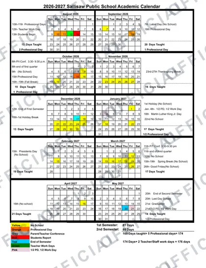 Sallisaw Public Schools Rev 2 2026-27 calendar