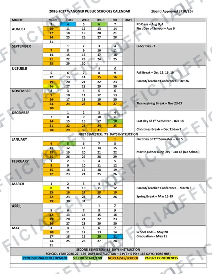 Wagoner Public Schools Rev 2 2026-27 calendar