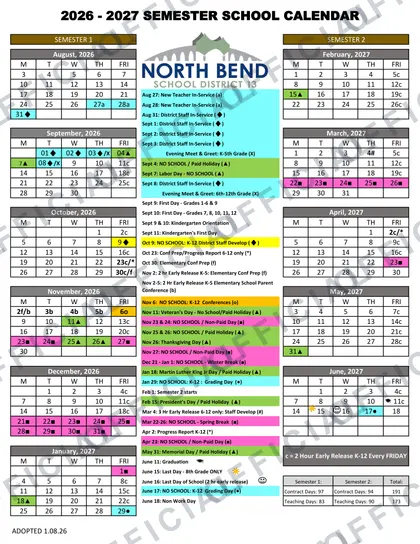North Bend School District 13 2026-27 calendar