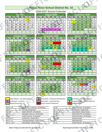 Rogue River School District No. 35 2026-27 calendar