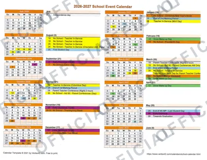School Event 2026-27 calendar