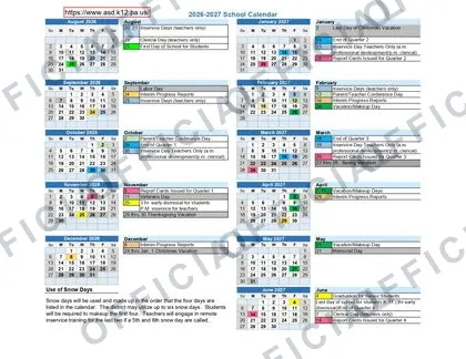 Armstrong School District 2026-27 calendar