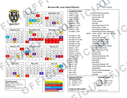 Brownsville Area School District 2026-27 calendar