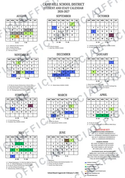 Camp Hill School District 2026-27 calendar