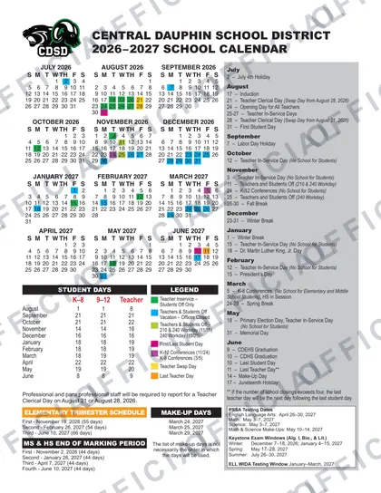 Central Dauphin School District 2026-27 calendar