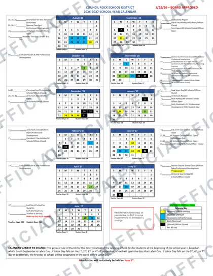 Council Rock School District 2026-27 calendar