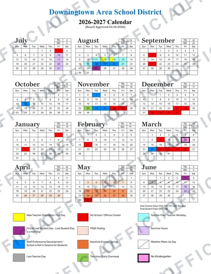 Downingtown Area School District 2026-27 calendar