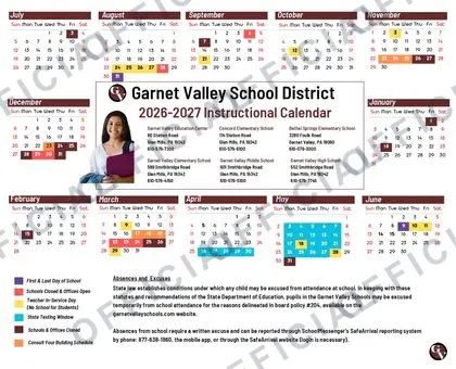 Garnet Valley School District 2026-27 calendar